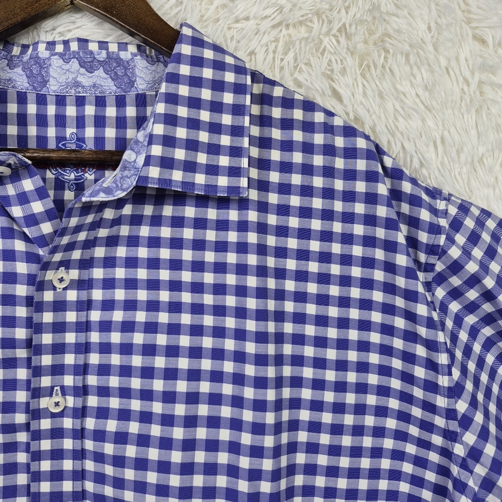 Robert Graham Purple Gingham SS Button Up Shirt 3XL Preppy Spring Vibes Party